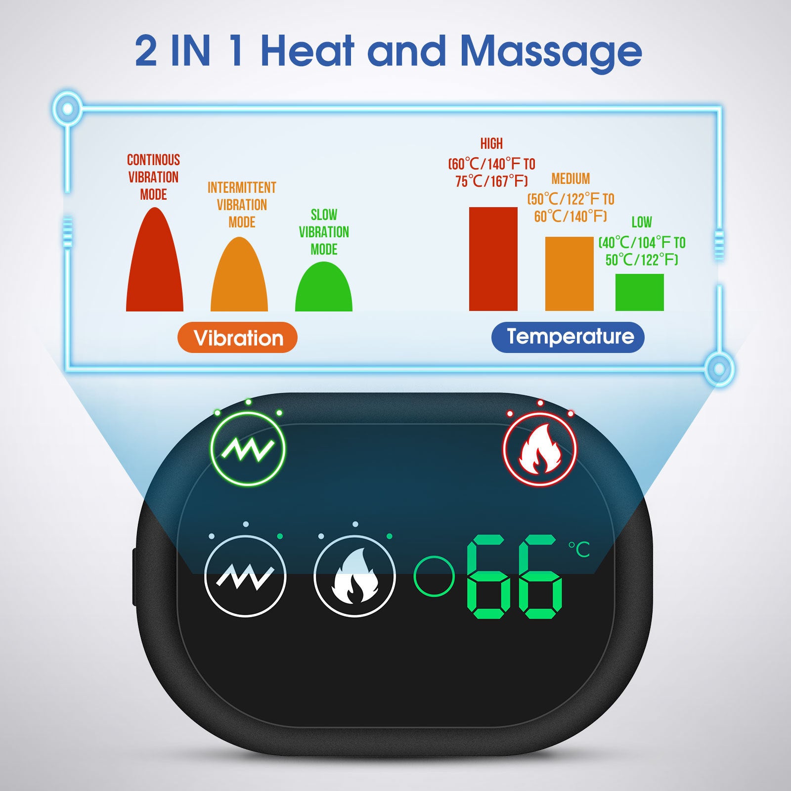 Black rechargeable heated shoulder massager by Hlpmedical with LED display and adjustable compression for pain relief and relaxation.