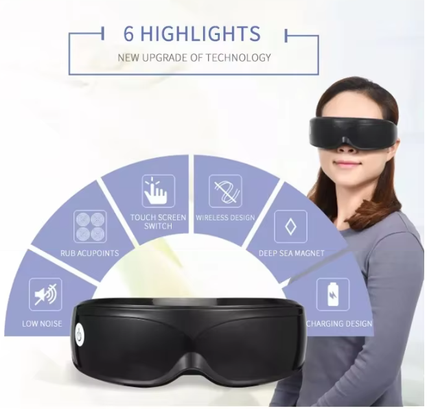Black Hlpmedical rechargeable heated eye massager with touch control for relaxing daily eye relief and massage therapy.