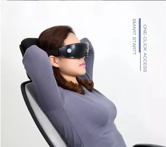 Hlpmedical black touch-control rechargeable heated eye massager for relaxation and daily use, designed for soothing eye comfort.