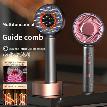 Blue Hlpmedical scalp massager brush with red light therapy for hair care, volumizing, and essence application.