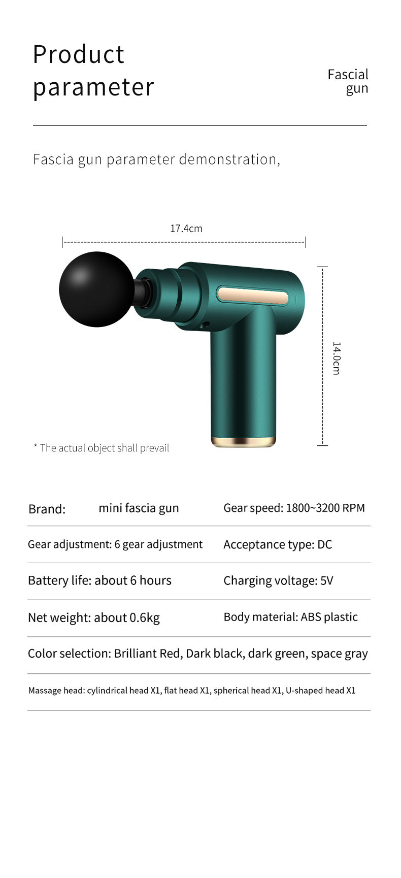 Hlpmedical compact black massage gun with four interchangeable heads for deep tissue muscle relaxation and pain relief.