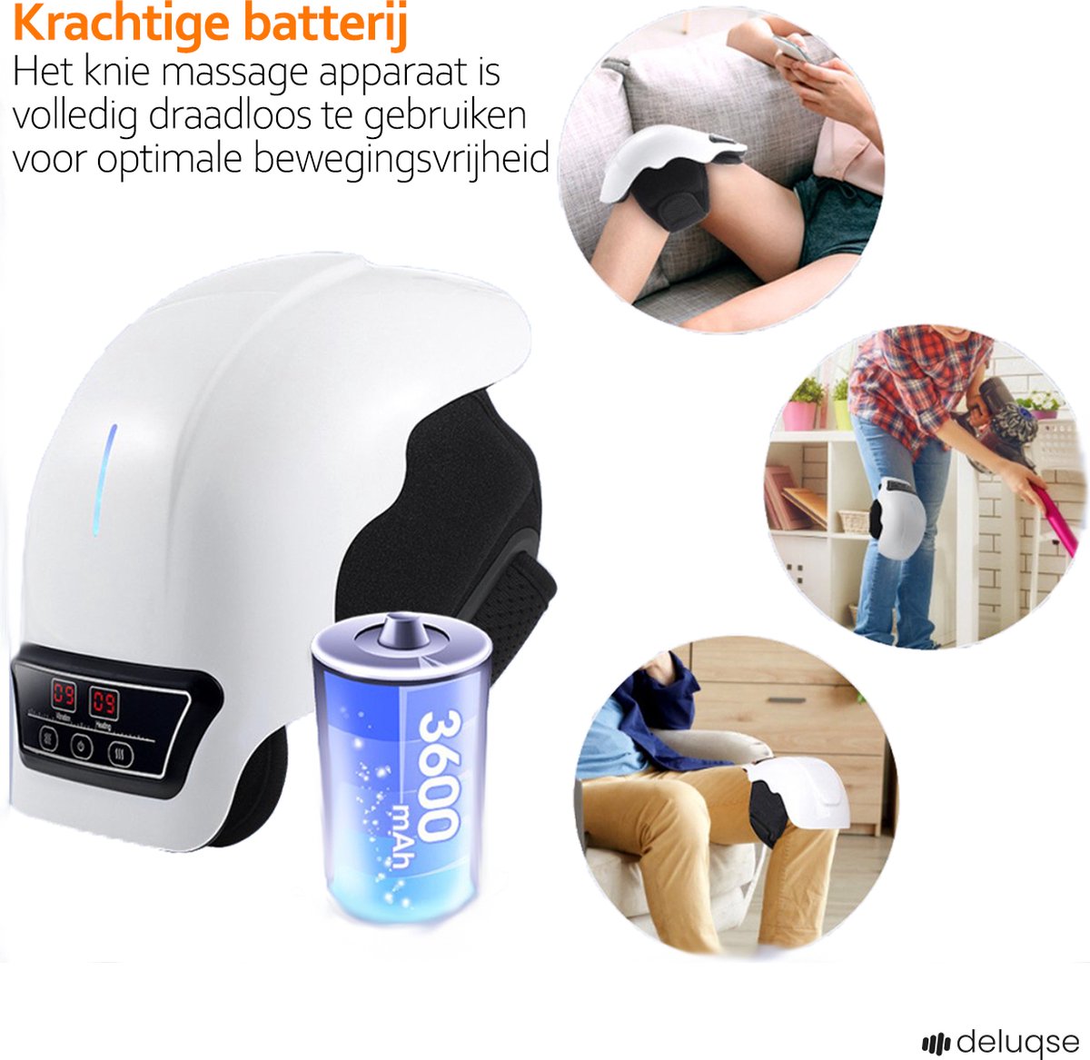 Hlpmedical Deluqse Knee Massager with infrared, vibration, thermal massage, and red light therapy for pain relief and relaxation.