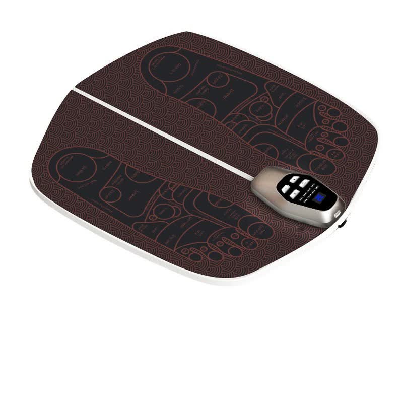 Hlpmedical electric foot massager mat with remote control, LED display, 32 speeds, and 8 massage modes for relaxation and pain relief.