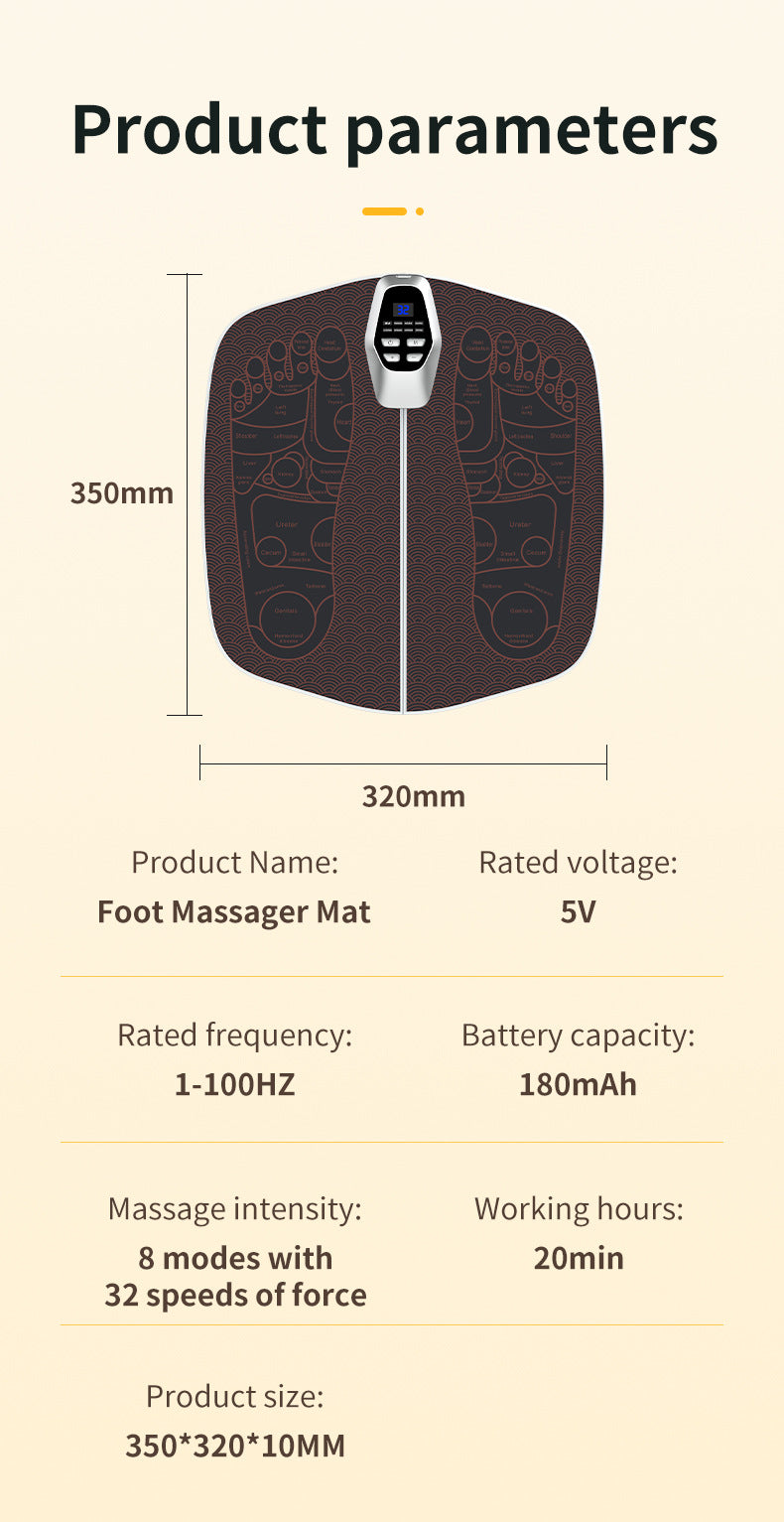 Hlpmedical electric foot massager mat with remote, 32-speed, 8 modes, LED display for relaxing foot therapy.