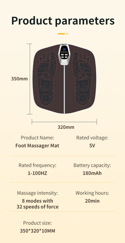 Hlpmedical electric foot massager mat with remote, 32-speed, 8 modes, LED display for relaxing foot therapy.