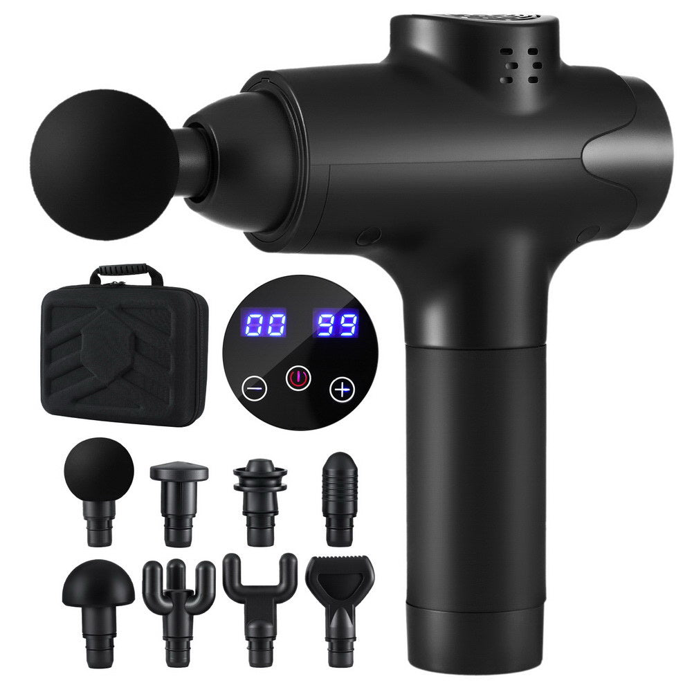Everfit massage gun by Hlpmedical with 30 speeds, 8 massage heads, vibration therapy, black chargeable muscle massager
