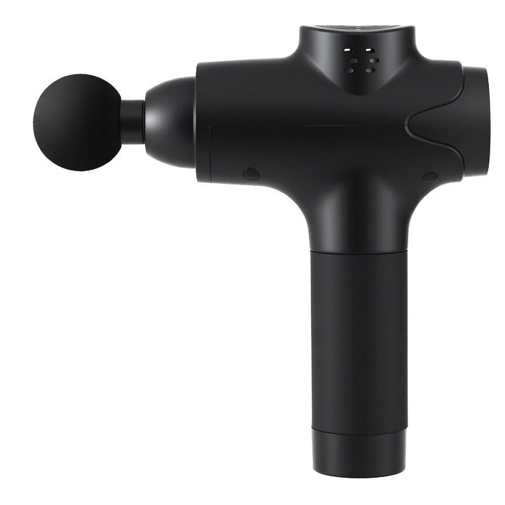 Everfit Massage Gun by Hlpmedical with 30 speeds, 8 heads, vibration therapy, rechargeable black muscle massager for relaxation.