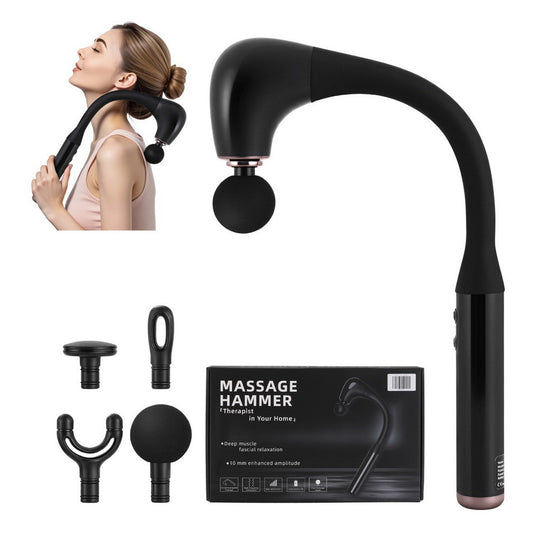 Hlpmedical Everfit massage gun with U-shaped extended handle, percussion massager, and four interchangeable heads for muscle relief