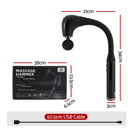 Everfit Massage Gun by Hlpmedical with U-shaped extended handle and four massage heads for deep tissue relaxation.