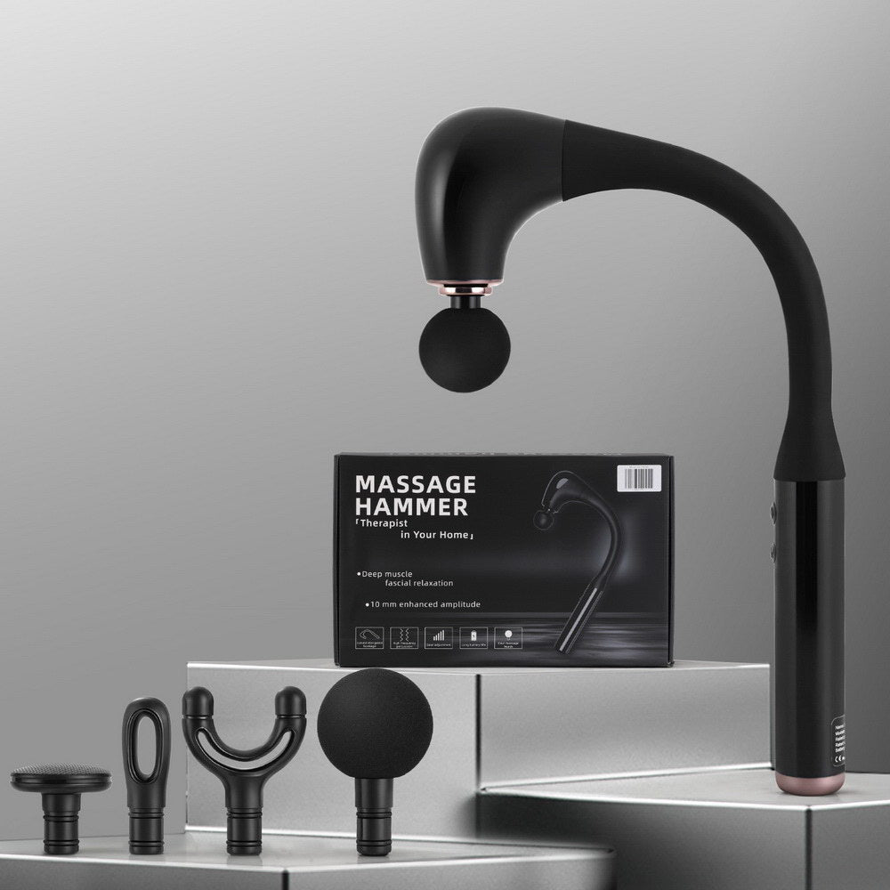 Everfit Massage Gun by Hlpmedical with U-shaped handle and four massage heads for percussion therapy and muscle relaxation.