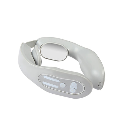 Gray Hlpmedical 12-level intelligent neck massager with heating function for pain relief and relaxation, showing its ergonomic design.