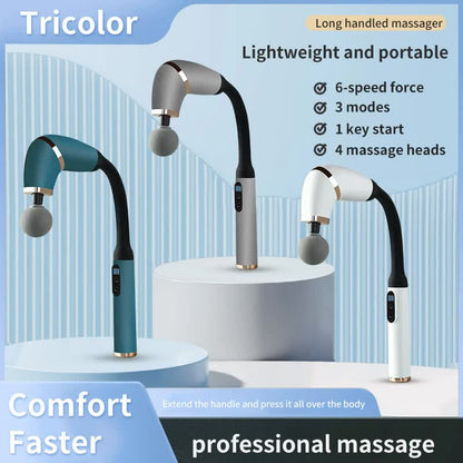 Gray portable Hlpmedical elbow massage gun with 2000mAh battery, muscle relaxation tool for targeted massage therapy.