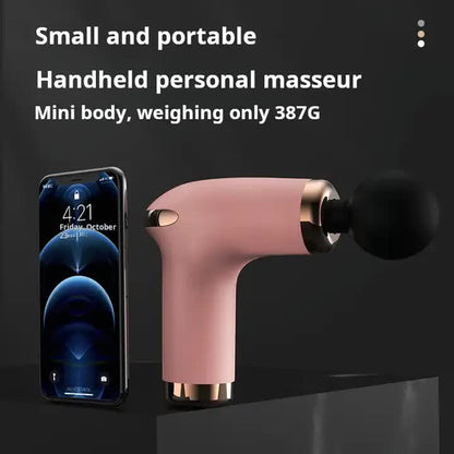 Green Hlpmedical massage gun with 6-speed settings and 4 massage heads for deep tissue relaxation and muscle relief.