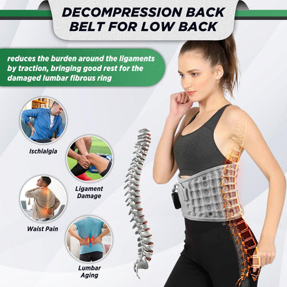 Gray inflatable heating massage waist belt with 3-level heat and vibration, cordless back support for men and women.