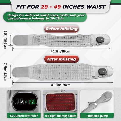 Gray inflatable heating massage waist belt with 3-level heat and vibration, cordless back support for men and women by Hlpmedical.