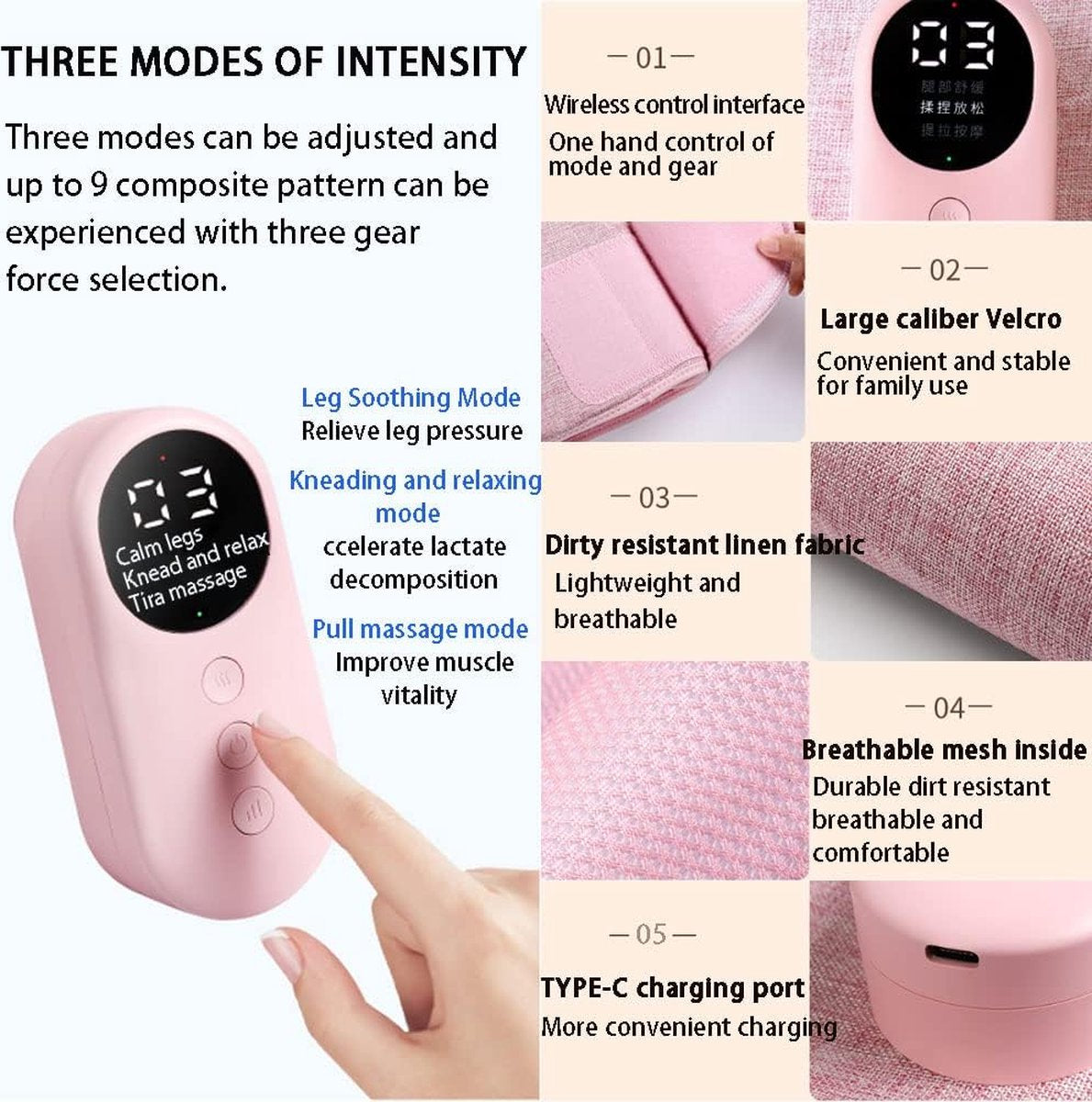 Hlpmedical cordless grey calf massager with air compression for blood circulation and pain relief, featuring adjustable intensity.