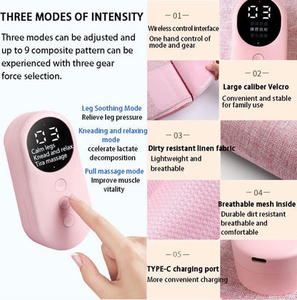 Hlpmedical cordless grey calf massager with air compression for blood circulation and pain relief, featuring adjustable intensity.