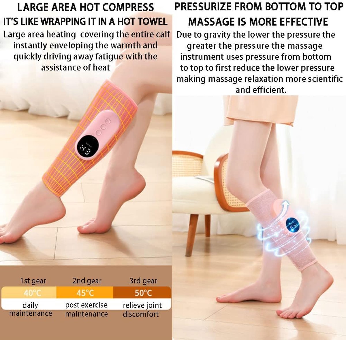 Hlpmedical cordless grey calf leg massager with air compression for blood circulation and pain relief, adjustable intensity.