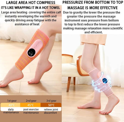 Hlpmedical cordless grey calf leg massager with air compression for blood circulation and pain relief, adjustable intensity.