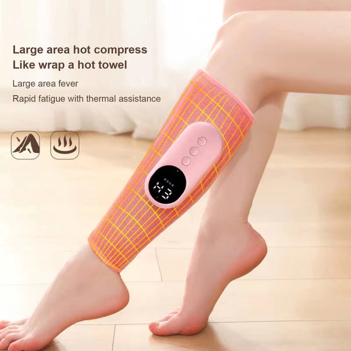 Grey Hlpmedical cordless calf massager with air compression for blood circulation and pain relief, featuring adjustable intensity.