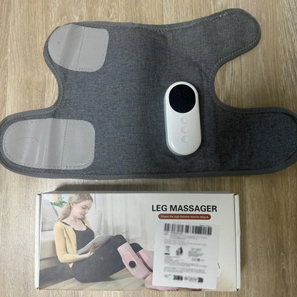 Hlpmedical cordless grey leg massager with air compression for calf and leg pain relief and adjustable intensity.