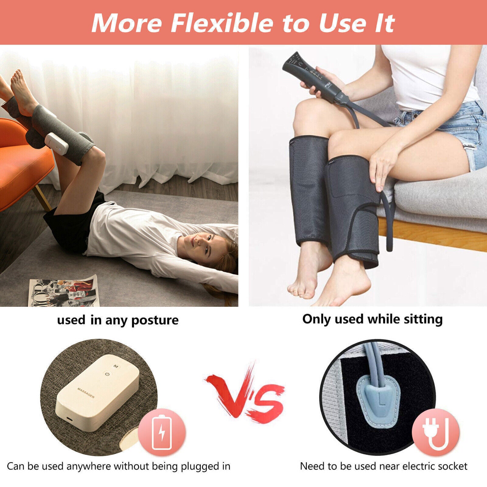 Hlpmedical leg massager with heated air compression for foot and calf relaxation and improved circulation.