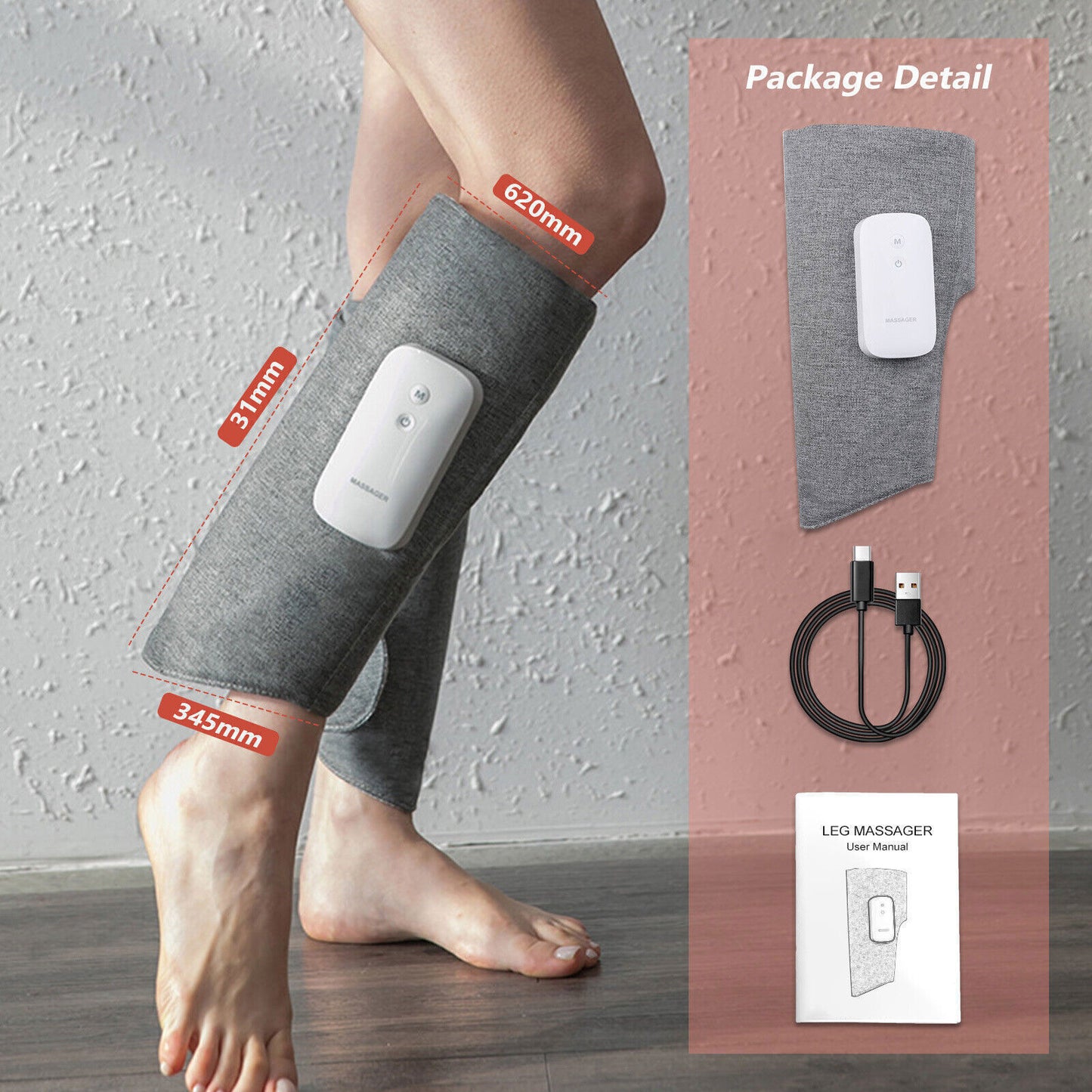 Hlpmedical leg massager with heated air compression for foot and calf muscle relaxation and improved circulation.