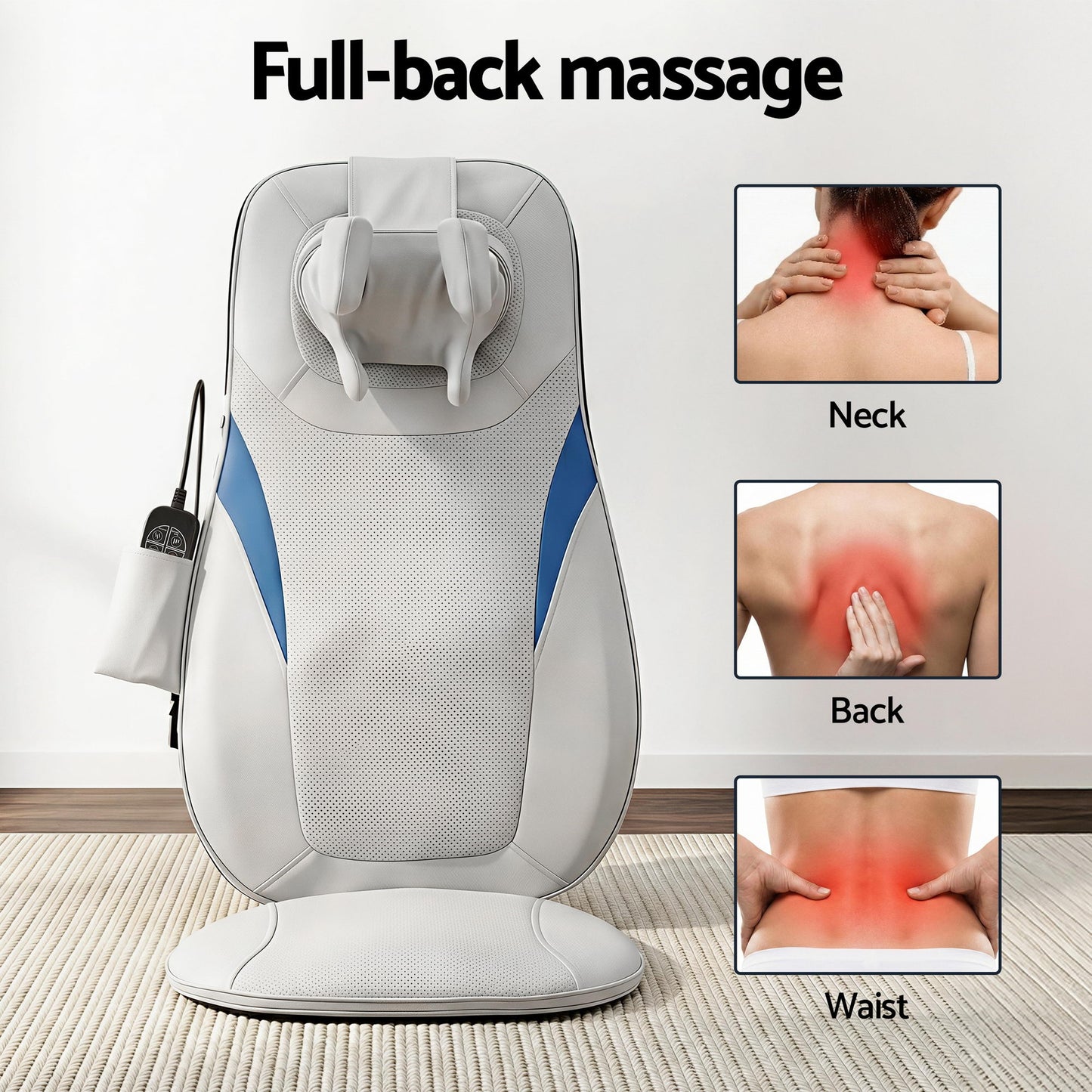 Hlpmedical Livemor Full Back Massage Cushion with 3D kneading and heating functions for relaxing massage seats.