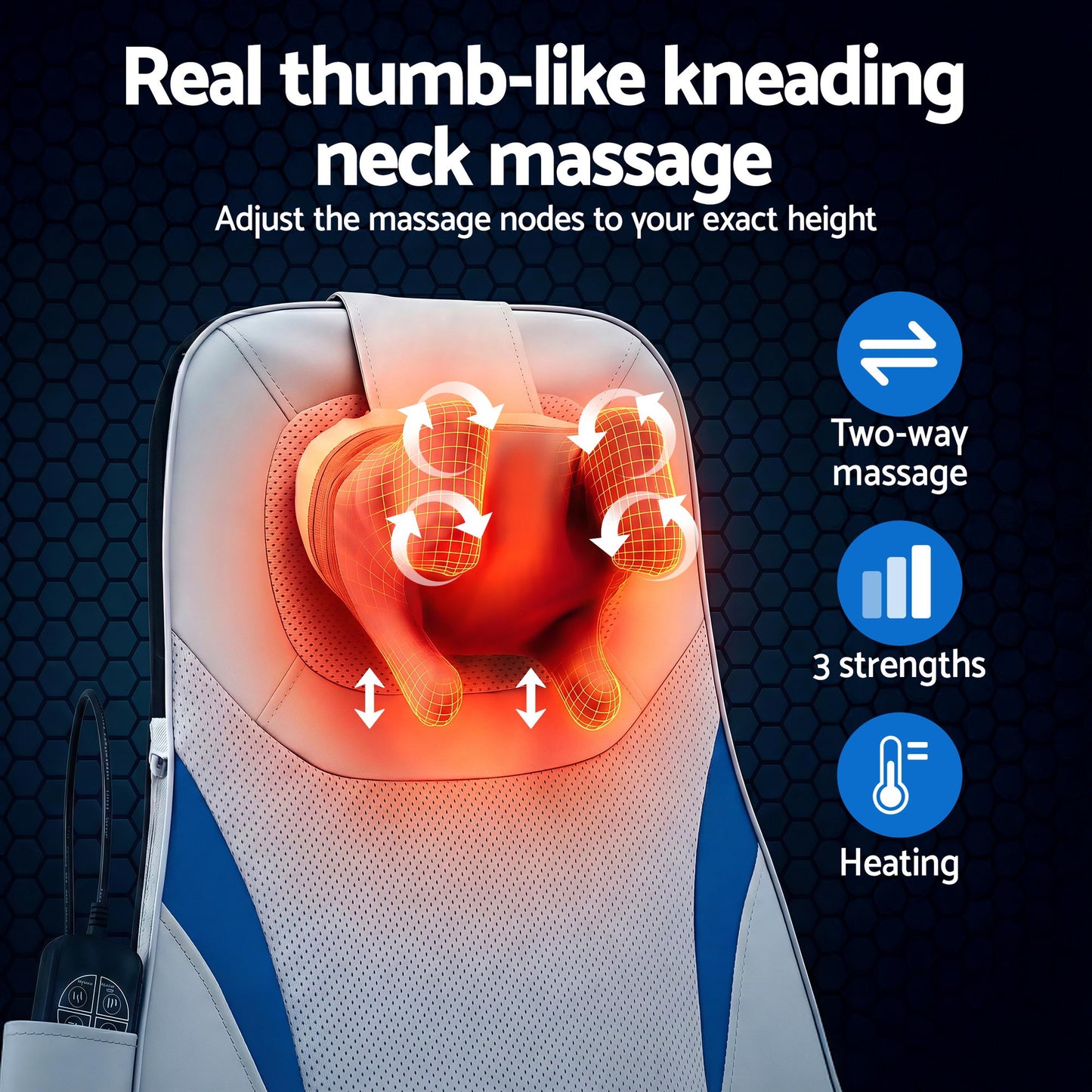 Hlpmedical Livemor full back massage cushion with 3D kneading and heating features for relaxation and pain relief.