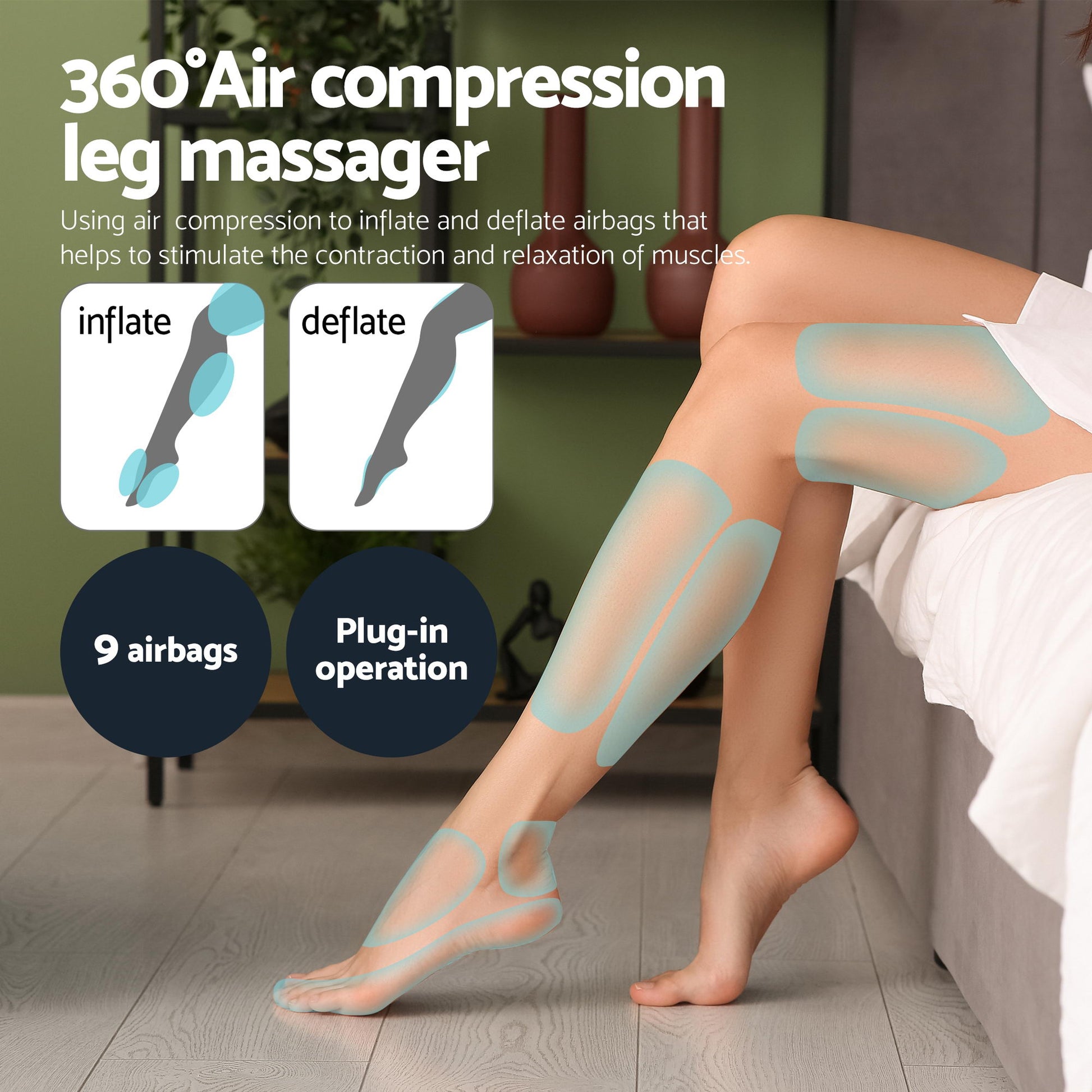 Hlpmedical Livemor Leg and Foot Massager with air compression, back and neck massage, and heat therapy for relaxation.