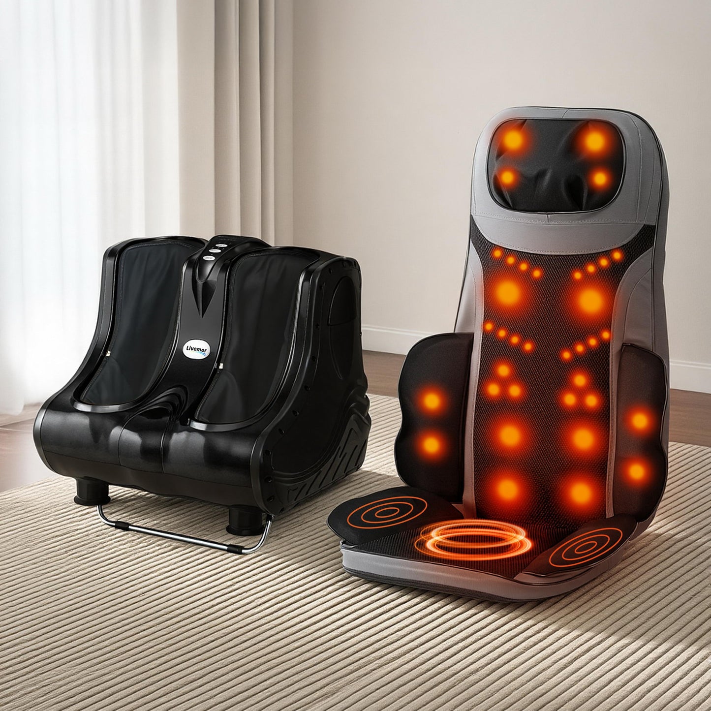 Hlpmedical Livemor massage cushion with heating, calf and foot massager for relaxing health and beauty massage therapy.