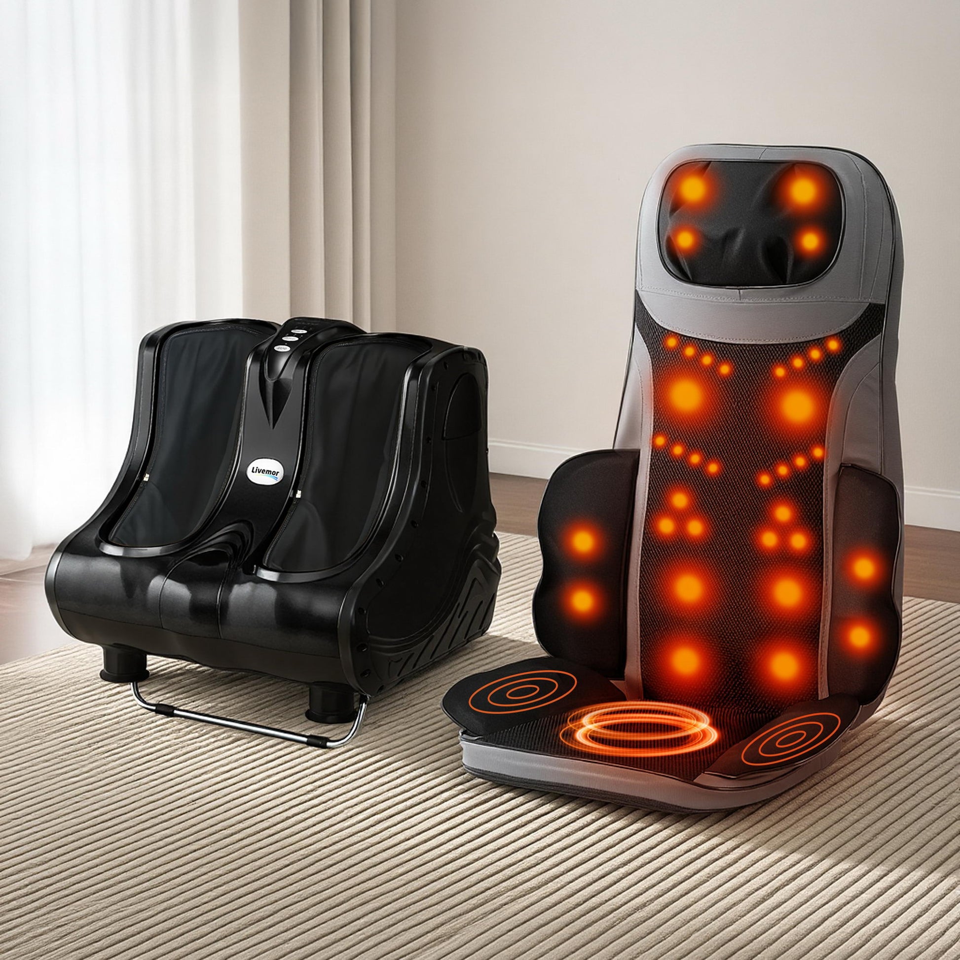 Hlpmedical Livemor massage cushion with heating, calf and foot massager for relaxing health and beauty massage therapy.