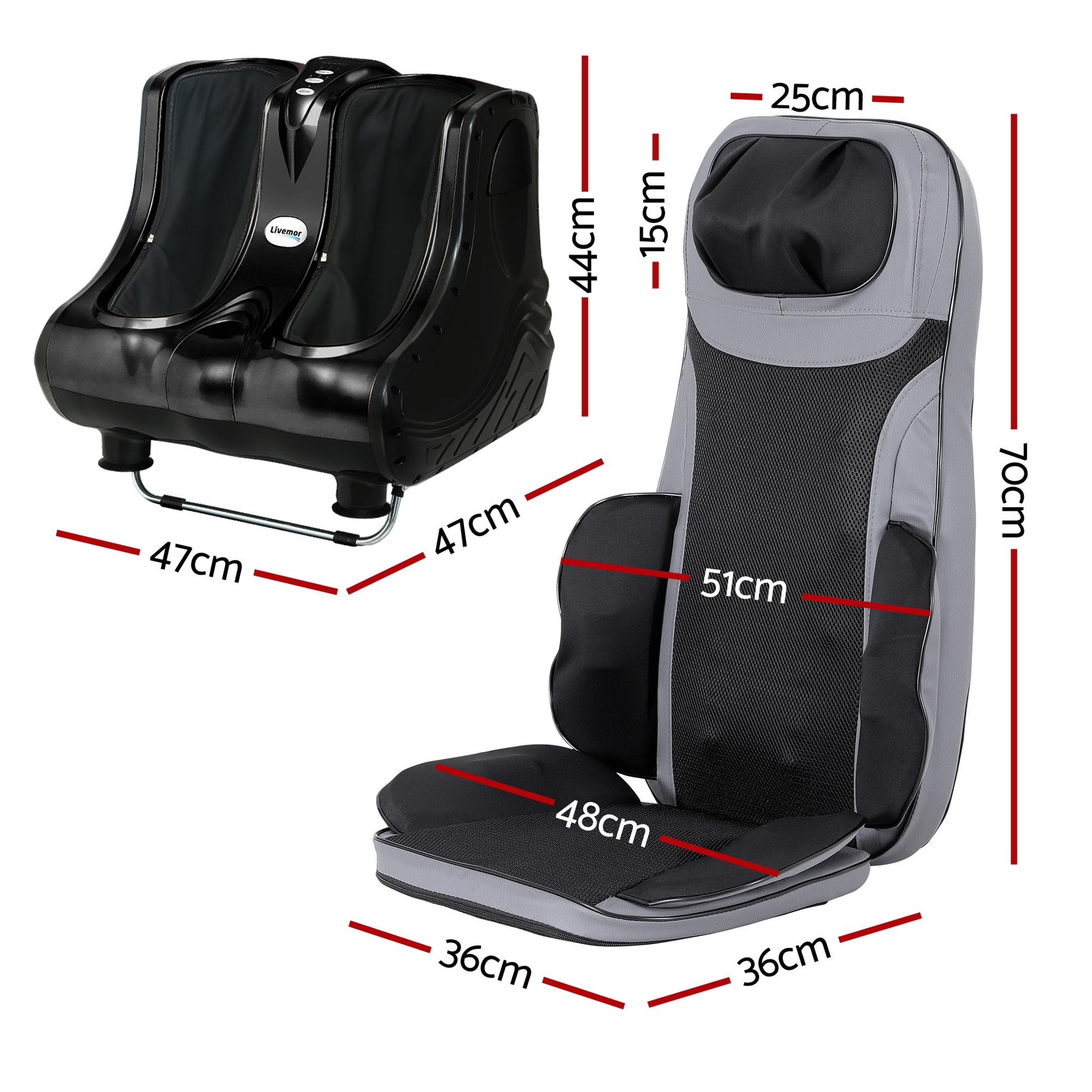 Hlpmedical Livemor massage cushion with heating, calf and foot massager, designed for relaxing health and beauty comfort.