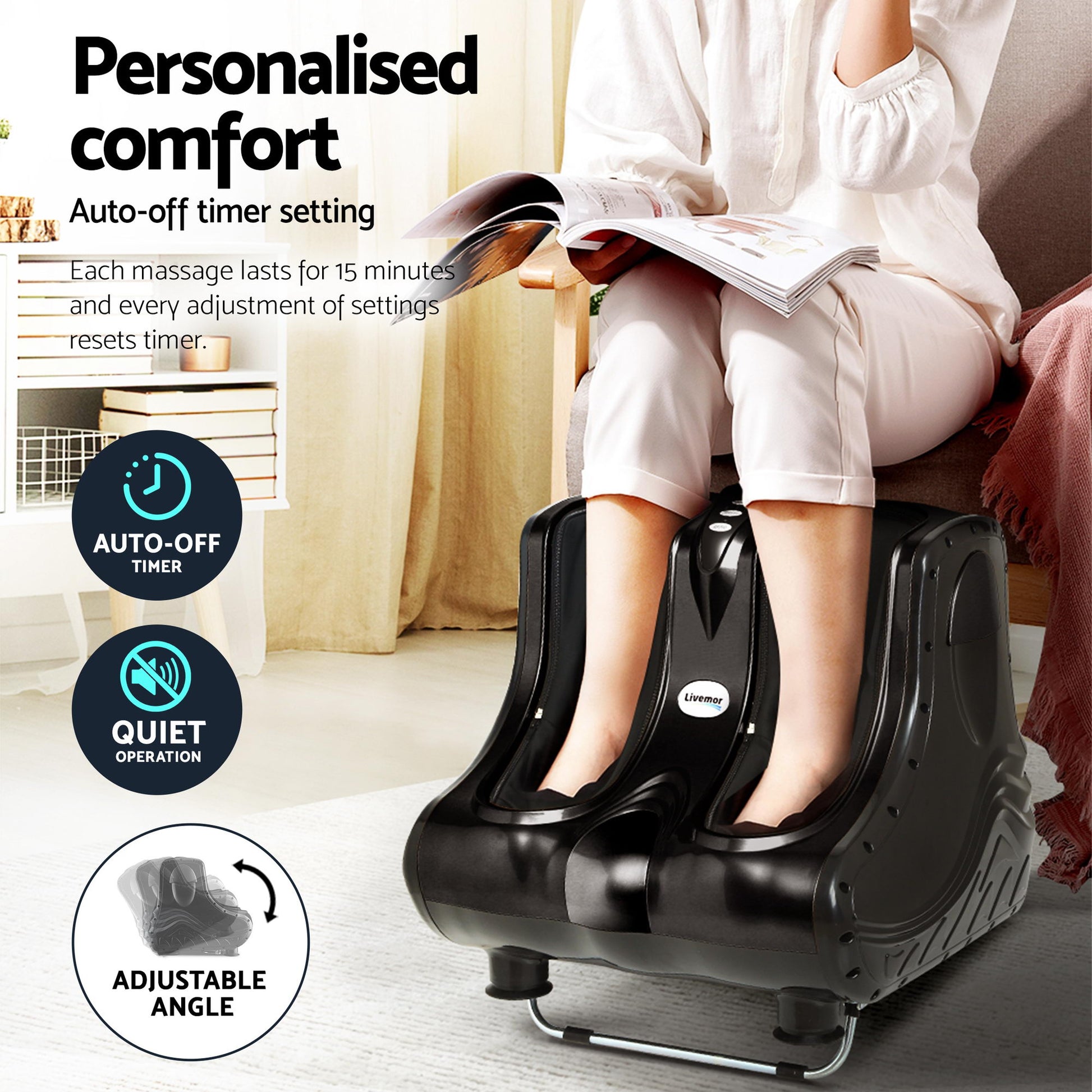 Hlpmedical Livemor massage cushion with heating, calf, and foot massager for relaxing health and beauty massage sessions.