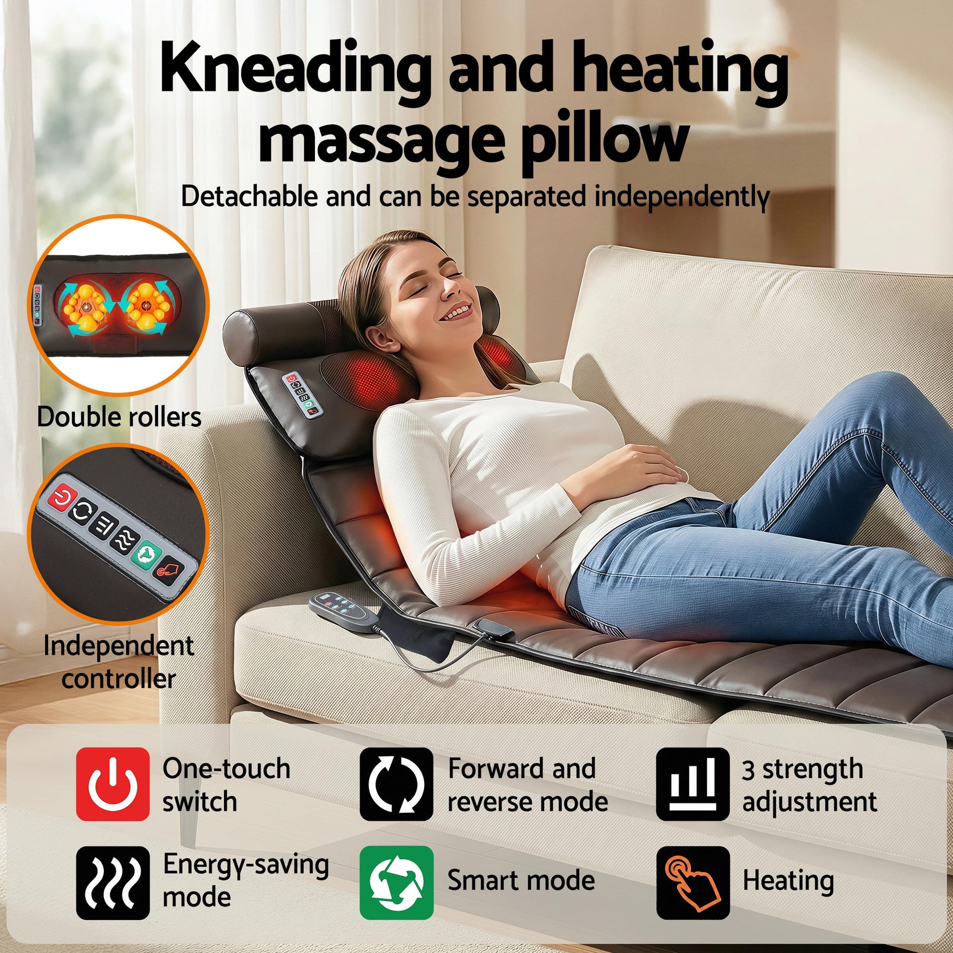 Hlpmedical Livemor massage mat with kneading, heated vibration, and airbag features for neck and foot relaxation.
