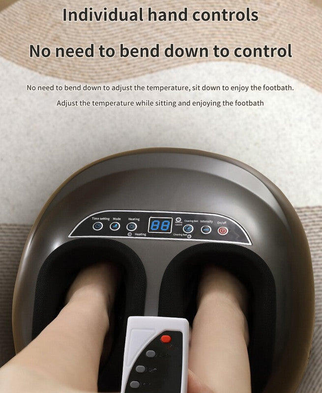 Black Hlpmedical luxury automatic foot and calf massager with digital display, adjustable intensity, shiatsu massage, and air compression.