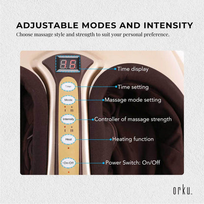Hlpmedical Orku 3D foot massager machine in gold with heat, kneading, and air compression for relaxing foot massage.