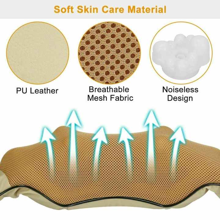 Hlpmedical portable kneading neck and shoulder massager with heat, beige color, four-button control for relaxation and pain relief.