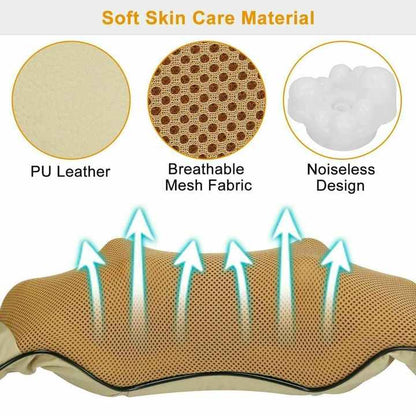 Hlpmedical portable kneading neck and shoulder massager with heat, beige color, four-button control for relaxation and pain relief.