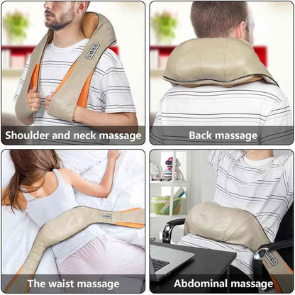 Hlpmedical portable kneading neck and shoulder massager with heat, beige color, four-button control, designed for relaxation.