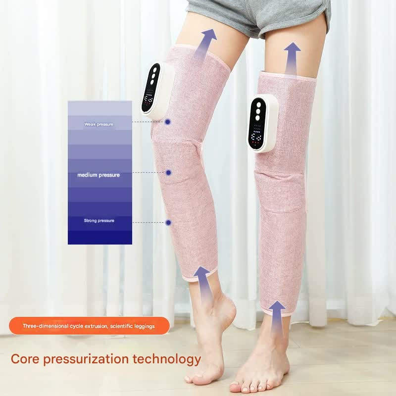 Hlpmedical rechargeable air compression leg massager with heat therapy for knee and calf relief, in grey, for relaxation and pain relief.