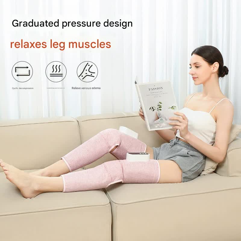 Hlpmedical rechargeable air compression leg massager with heat therapy for knee and calf relief, grey double design.