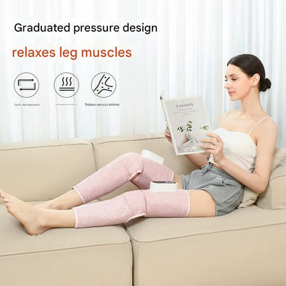 Hlpmedical rechargeable air compression leg massager with heat therapy for knee and calf relief, grey double design.