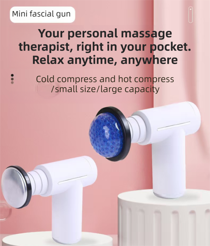 Red lightweight mini massage gun with 6 heads and dual thermal therapy for muscle relief and portable body recovery by Hlpmedical.