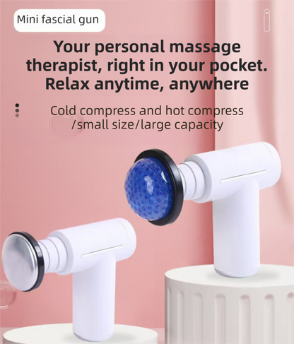 Red lightweight mini massage gun with 6 heads and dual thermal therapy for muscle relief and portable body recovery by Hlpmedical.