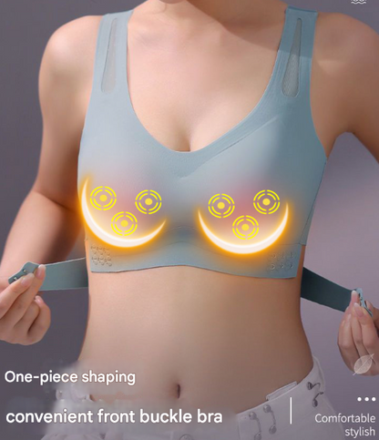Hlpmedical XXL blue wireless electric breast massager bra with 5 vibration modes and 3 heat levels for lift and wellness.