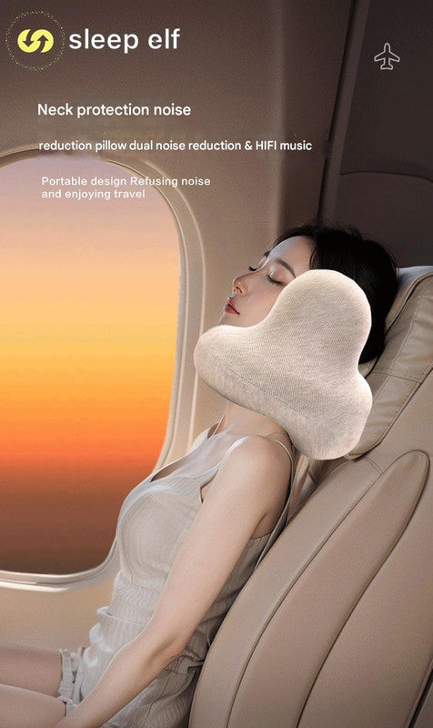 Lake blue Smart Neck Pillow by Hlpmedical with Bluetooth, noise reduction, graphene heating, designed for travel and relaxation.