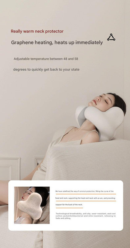 Hlpmedical Smart Neck Pillow in sky blue with Bluetooth speakers, graphene heating, dual noise reduction, designed for travel relaxation.