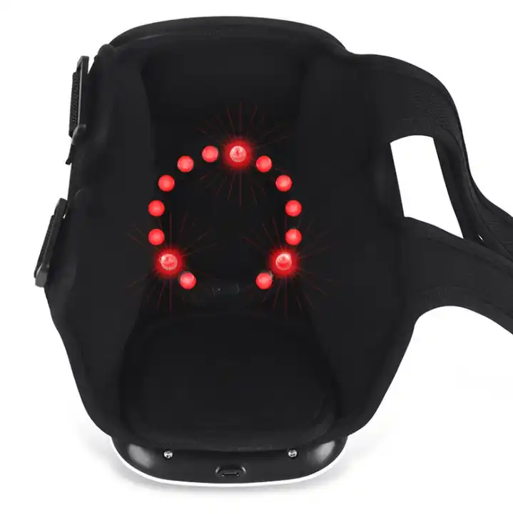 Wireless knee massager by Hlpmedical with heat therapy and vibration for pain relief and relaxation.