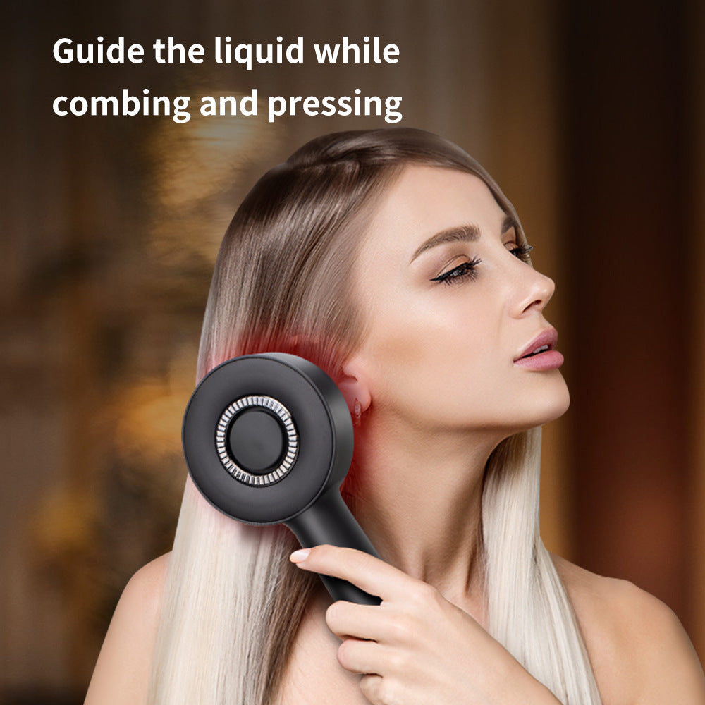 Gray multi-function massage comb by Hlpmedical with red light, three modes, and rechargeable battery for relaxation and skin care.
